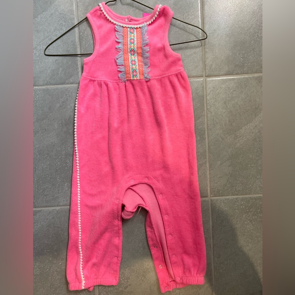 Pink Sleeveless Baby Romper with Embroidered Detail